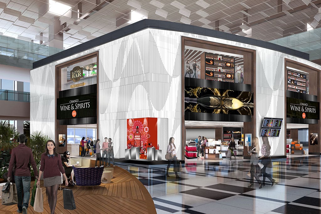 Rendering of the new drink and tobacco emporium at Singapore's Changi Airport. 