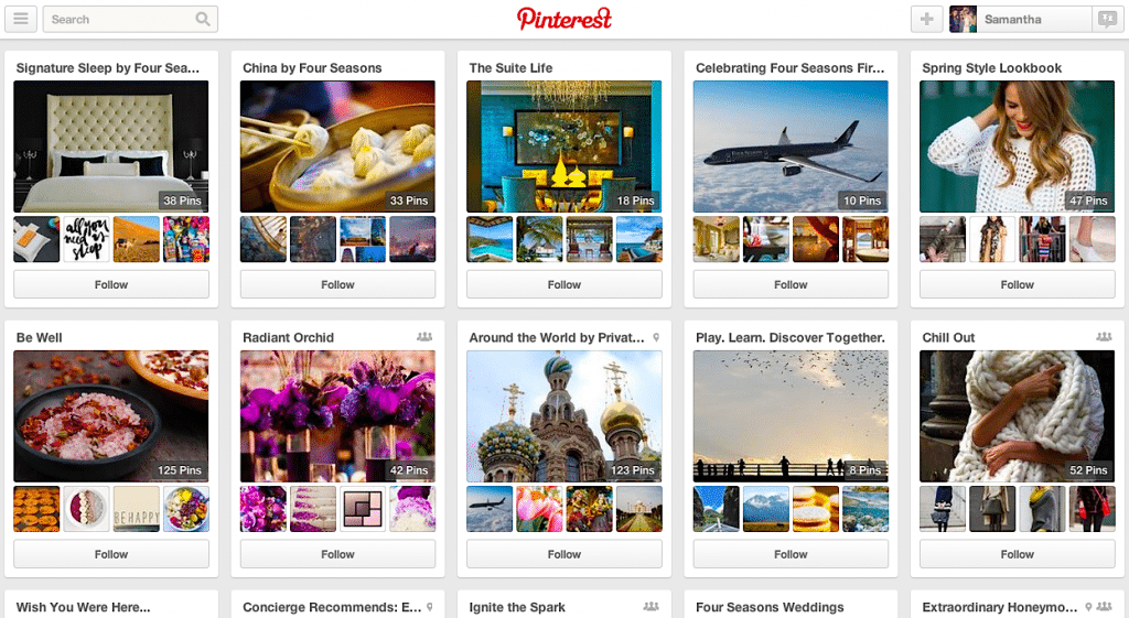 The homepage of Four Season's Pinterest account.