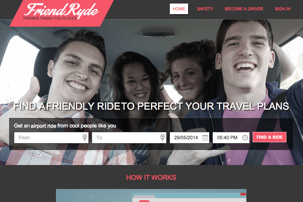 FriendRyde is a peer­2­peer transportation network that connects both domestic and  international travelers.