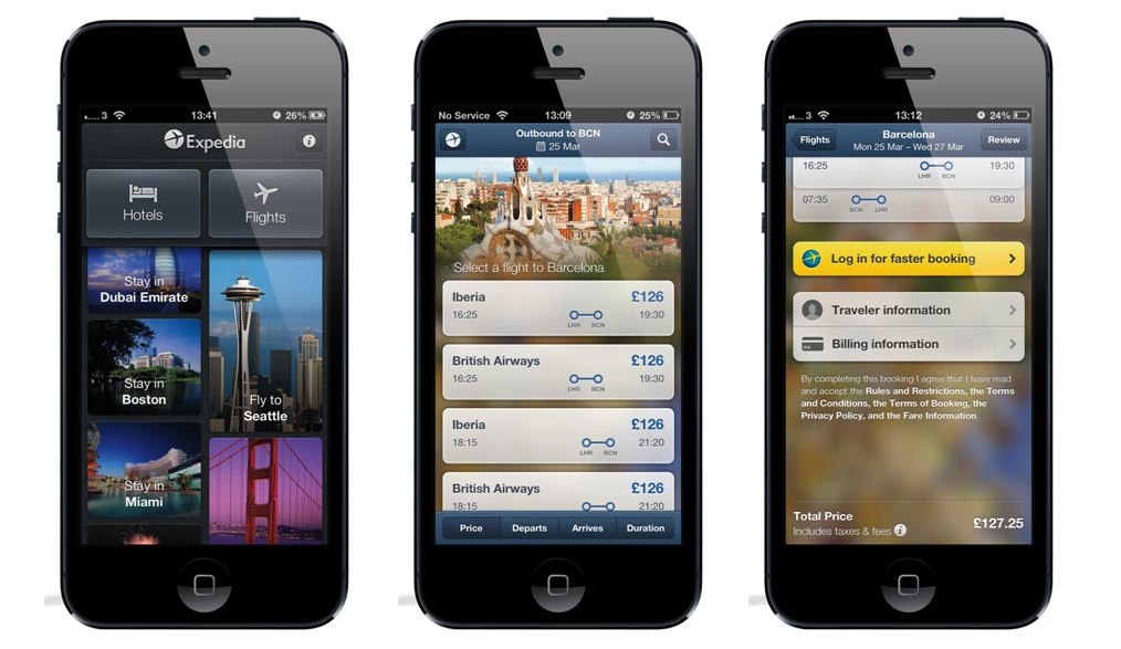 Pictured is the Expedia Hotels & Flights app for iPhone