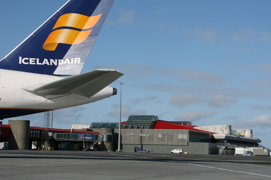 The Icelandair tail seen outside the Keflavik International Airport.