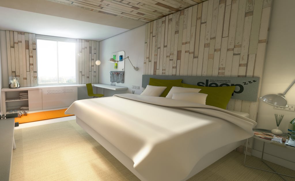 A rendering of an EVEN hotels king room. 