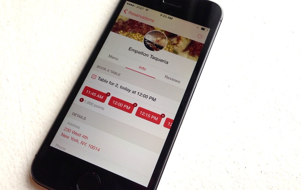 OpenTable on an iPhone. 
