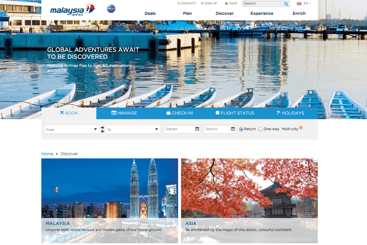 Newly launched Malaysia Air website. 