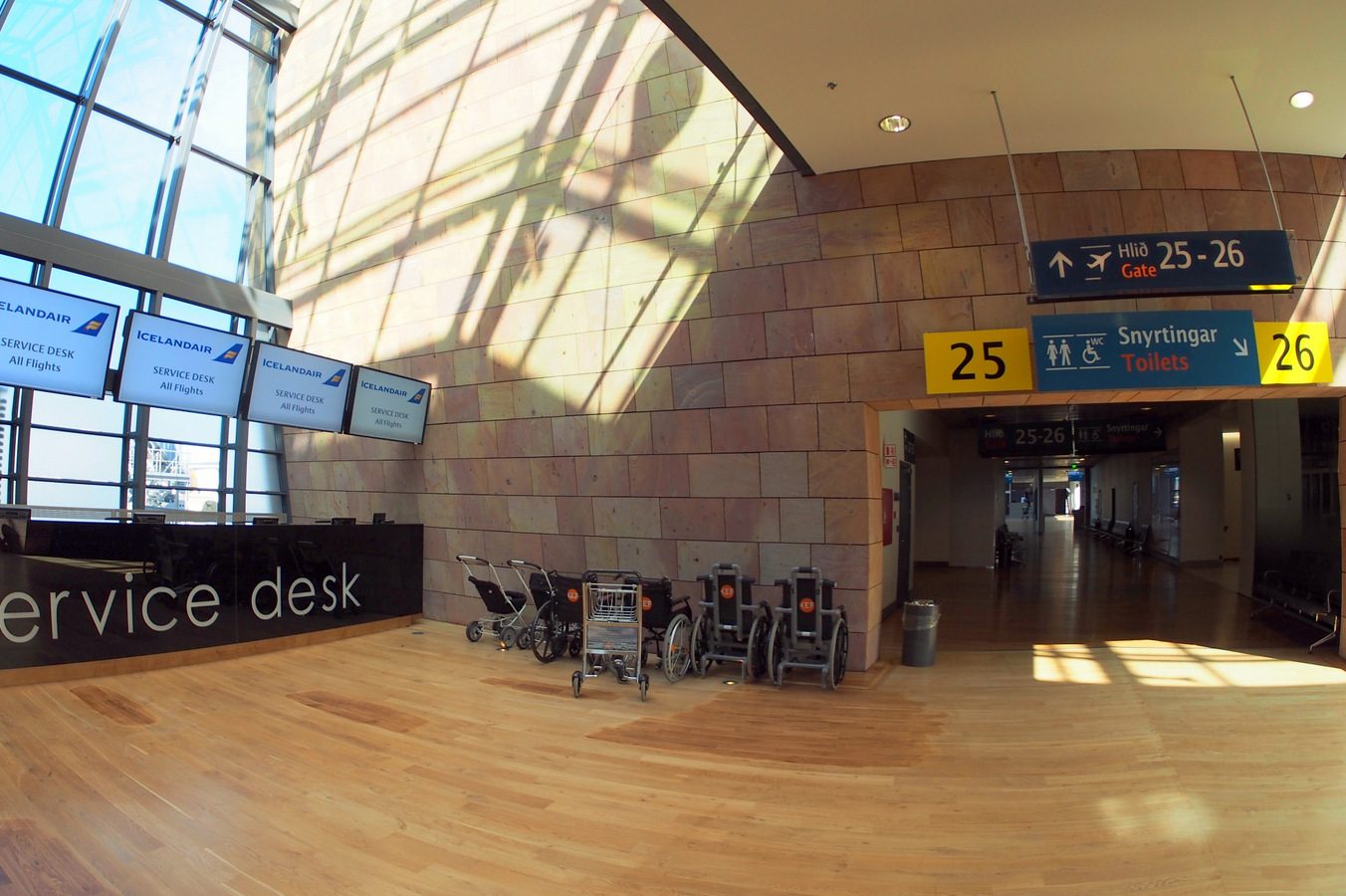 Departures terminal at Keflavik Airport in Iceland. The airport has just recently added its first domestic route. 