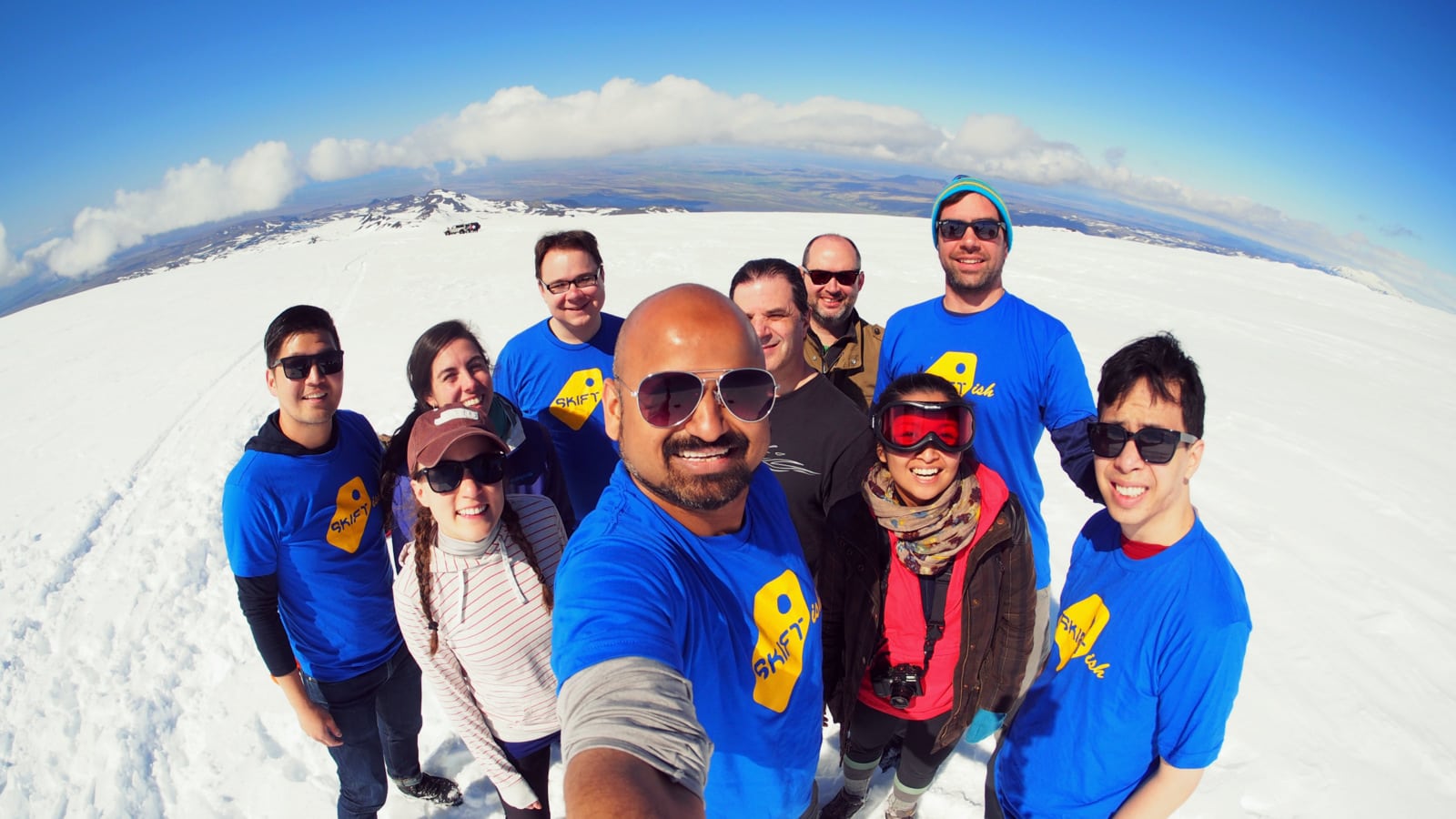 The Skift team, on top of the Eyjafjallajökull volcano in Iceland.