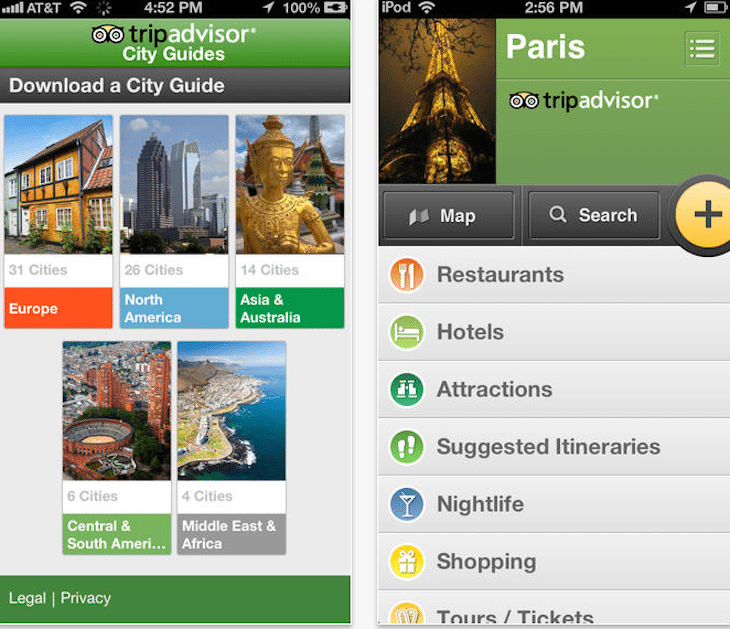 The TripAdvisor City Guides iOS app more than 55 cities, including the dozen host cities for the World Cup in Brazil.
