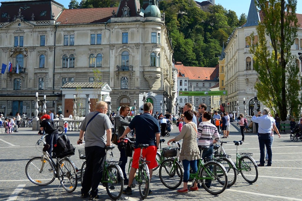 Cyclists in Ljubljana, Slovenia. 