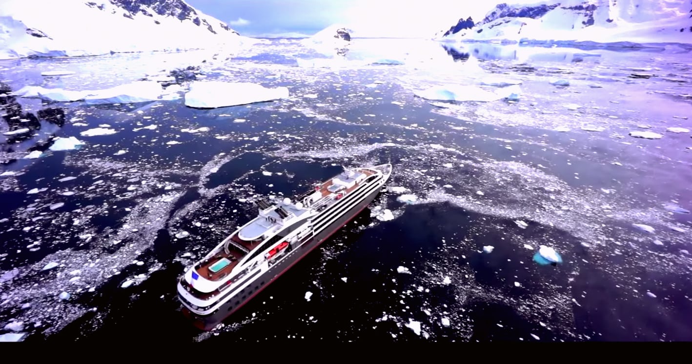 Still from drone video near Antarctica. 