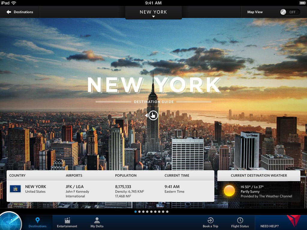 Delta is one of the travel companies in the forefront of doing better in mobile than it has performed on the Web, according to BCG study. Pictured is the Fly Delta iPad app.