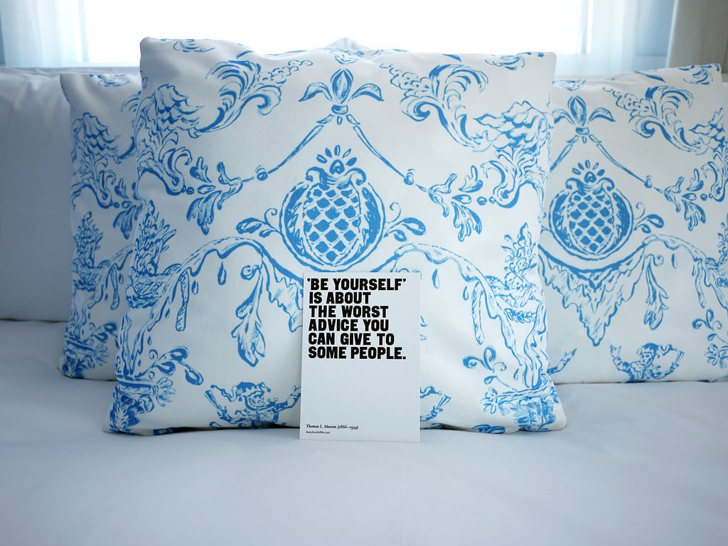 Pillows on a bed at the Mondrian Soho, which is part of the Morgans Hotel Group collection.