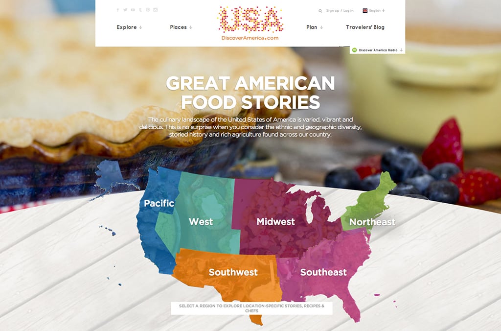 DiscoverAmerica.com's Great American Food Stories landing page