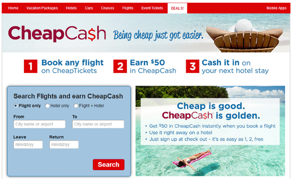 Under CheapTickets' new CheapCash program, rewards must be redeemed within 30 days as the site targets bargain-focused travelers.