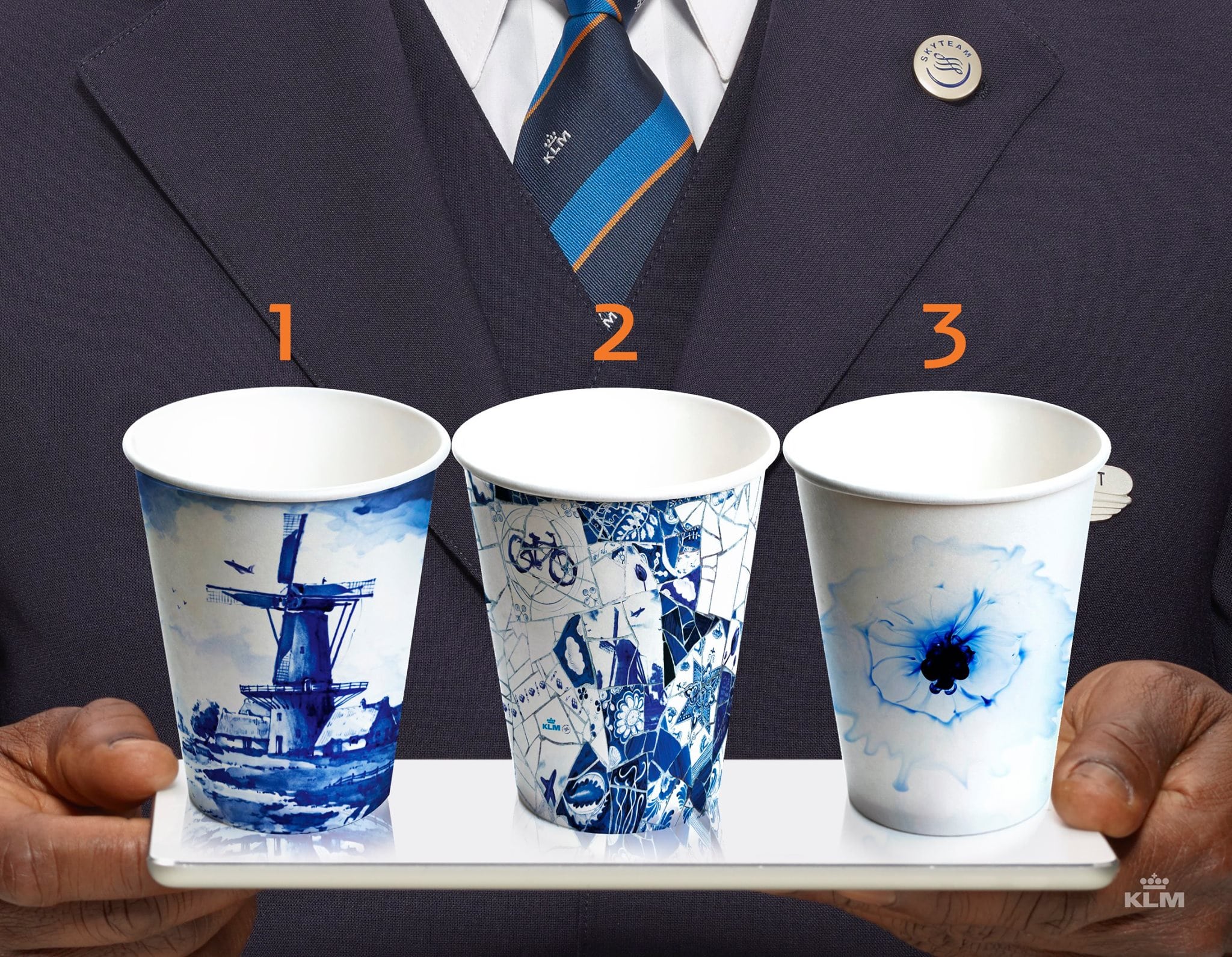 Dutch Delft tile design on coffee cups.