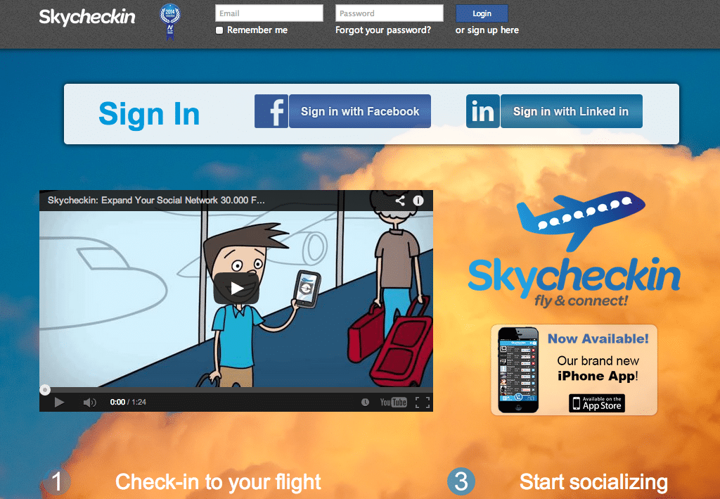 Skycheckin.com is an innovative social network used by business and leisure travelers to connect and create social connections with each other by "checking in" into upcoming flights they will be on.