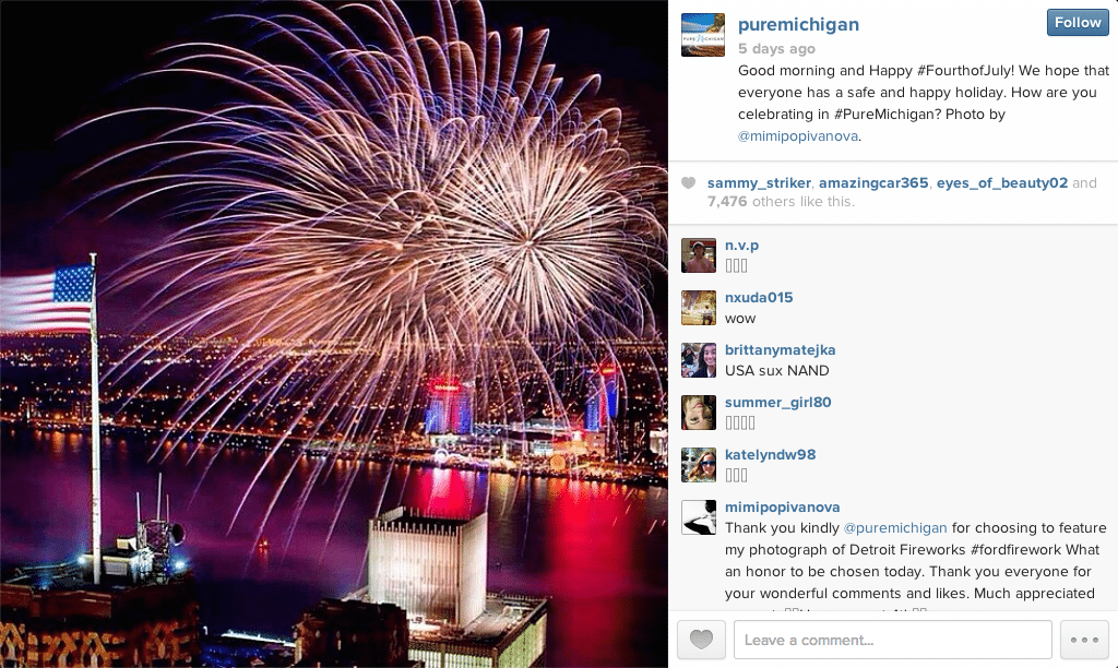 Pure Michigan updates its Instagram account every day. 