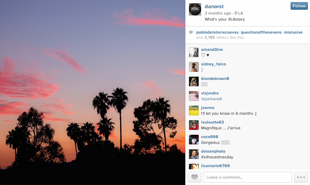 Photographer Dan Marker-Moore shares the hashtag #LAStory (top right) on his Instagram page.