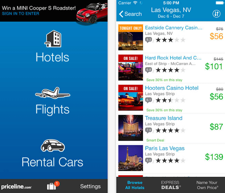 The majority of users in a Pricelne.com survey said they planned on booking more travel on mobile devices in 2014. Pictured is the company's iOS app.
