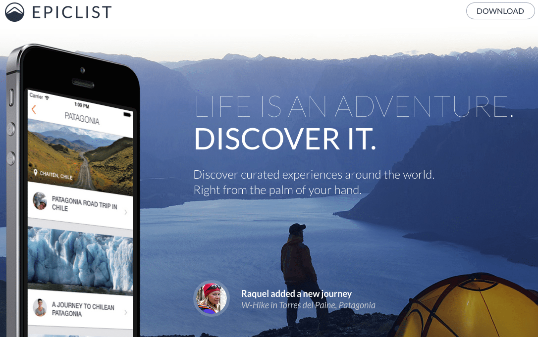 Epiclist is a recently-launched travel app where users can search for inspiration for their next weekend getaway, share photos and descriptions of their trips, and coordinate with friends for upcoming trips. 