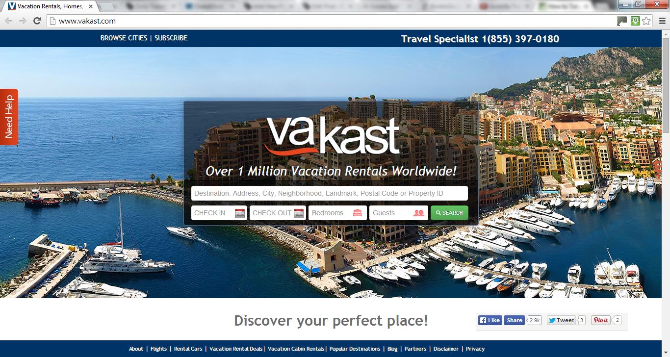 Vakast let's you compare millions of vacation rentals worldwide.