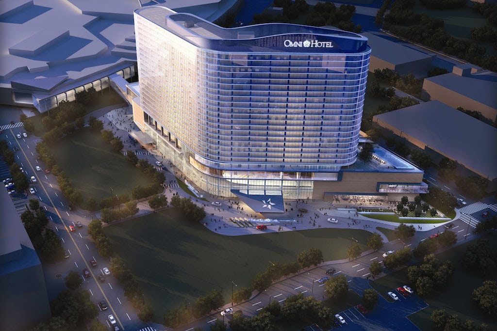 An aerial view of Omni Hotel in Dallas, Texas.