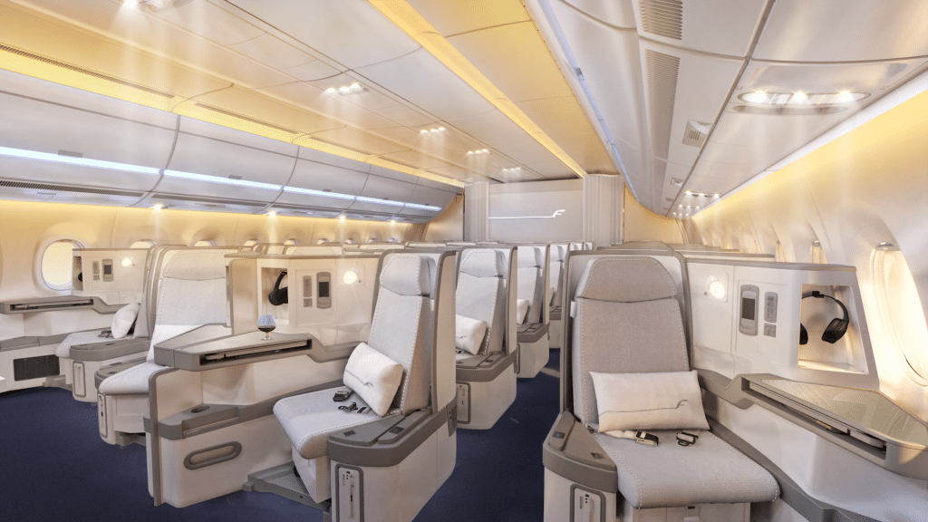 Rendering of business class in Finnair's A350s, which will be the first to get its new Wi-Fi. 