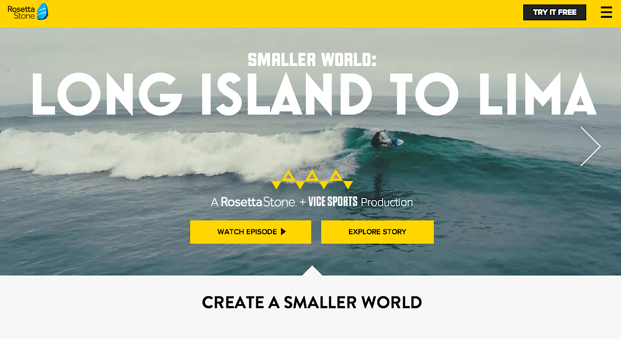 The home page of Rosetta Stone's Smaller World campaign. 