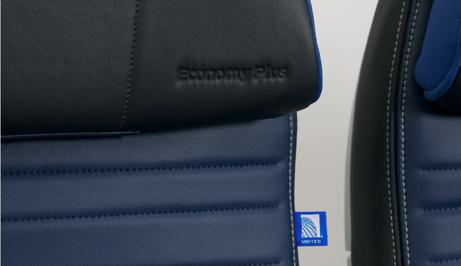 A promotional image of a seat back in United Airlines' Economy Plus section. 