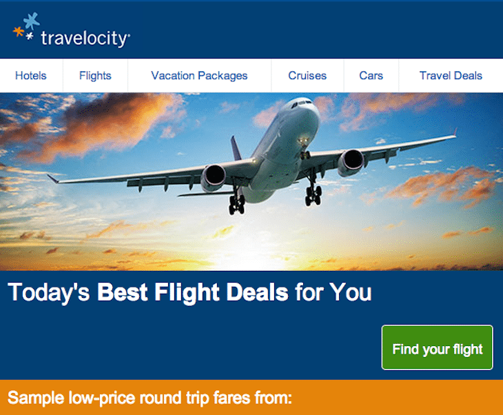 Travelocity parent Sabre says it will ramp up its marketing of the Travelocity brand in the second half of 2014. Pictured is an image from a Travelocity marketing email.