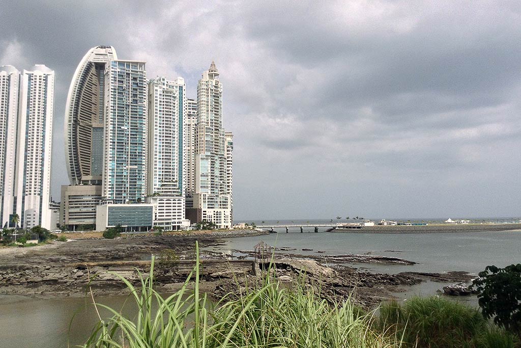 Panama City skyline, including a new Trump property. 