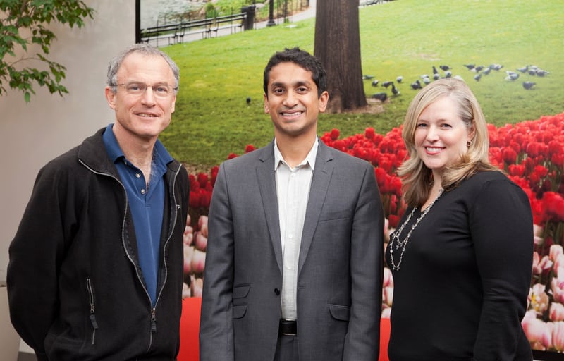 Barbara Messing, R, with TripAdvisor CEO Stephen Kaufer, L, and Premal Shah, President of Kiva, middle. 