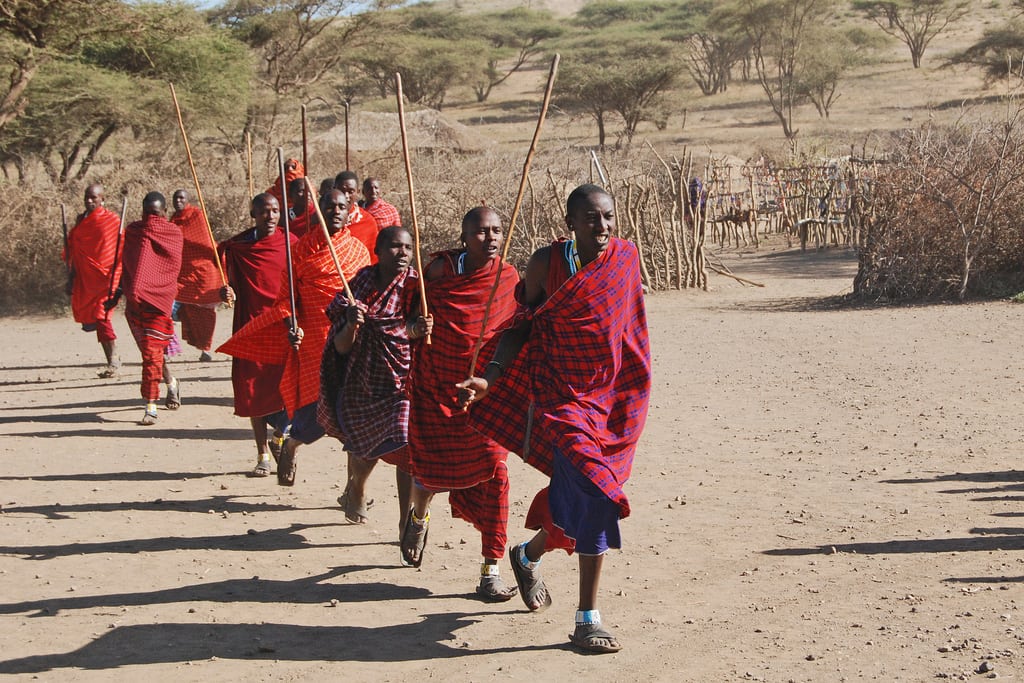 Traditional Dance welcoming visitors into a Ngorongoro Maasai Village.