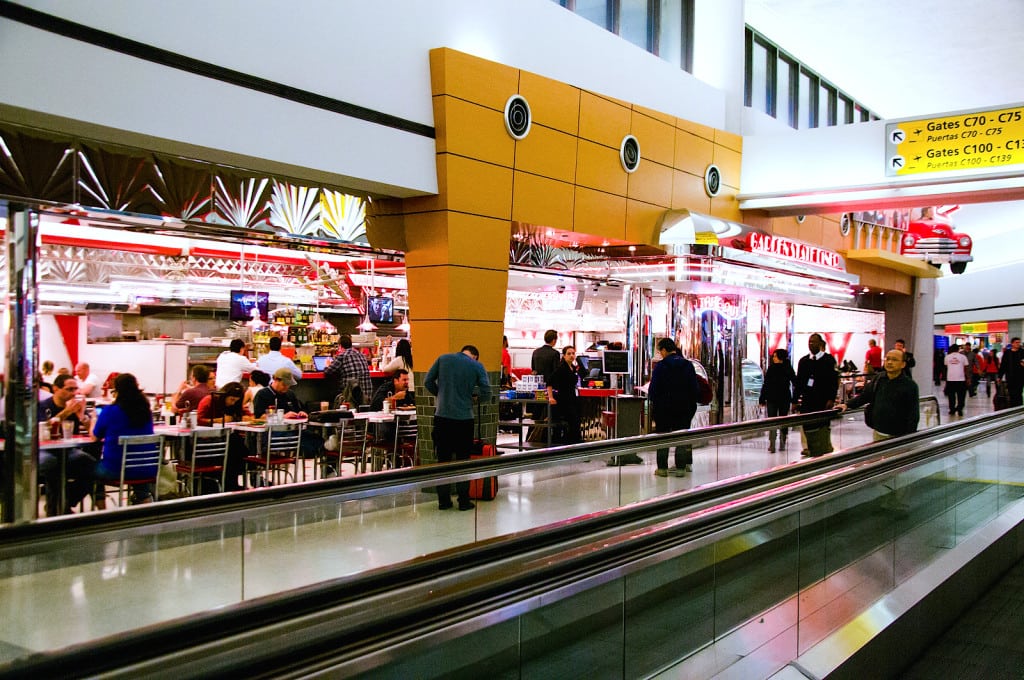 A restaurant and people mover at Terminal C at Newark Liberty International Airport. 