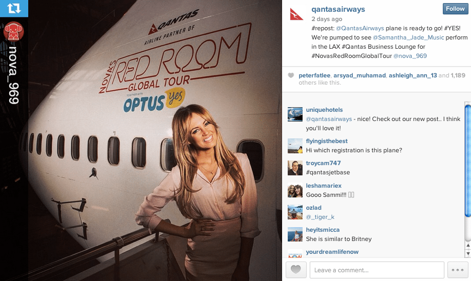 Samantha Jade performs for the airline.