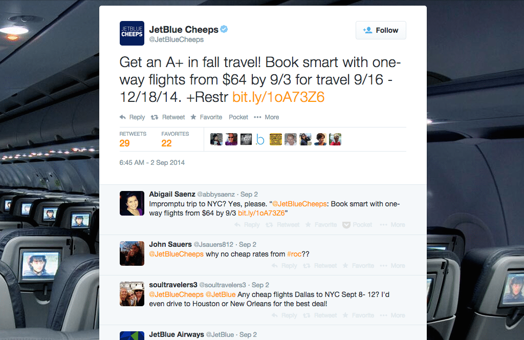 A recent Tweet from JetBlue Airlines could one day be a prompt to purchase a flight in a few clicks.