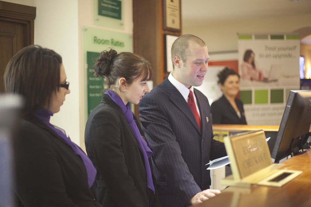 Hospitality management students doing on-the-job training at a Holiday Inn in the U.K.