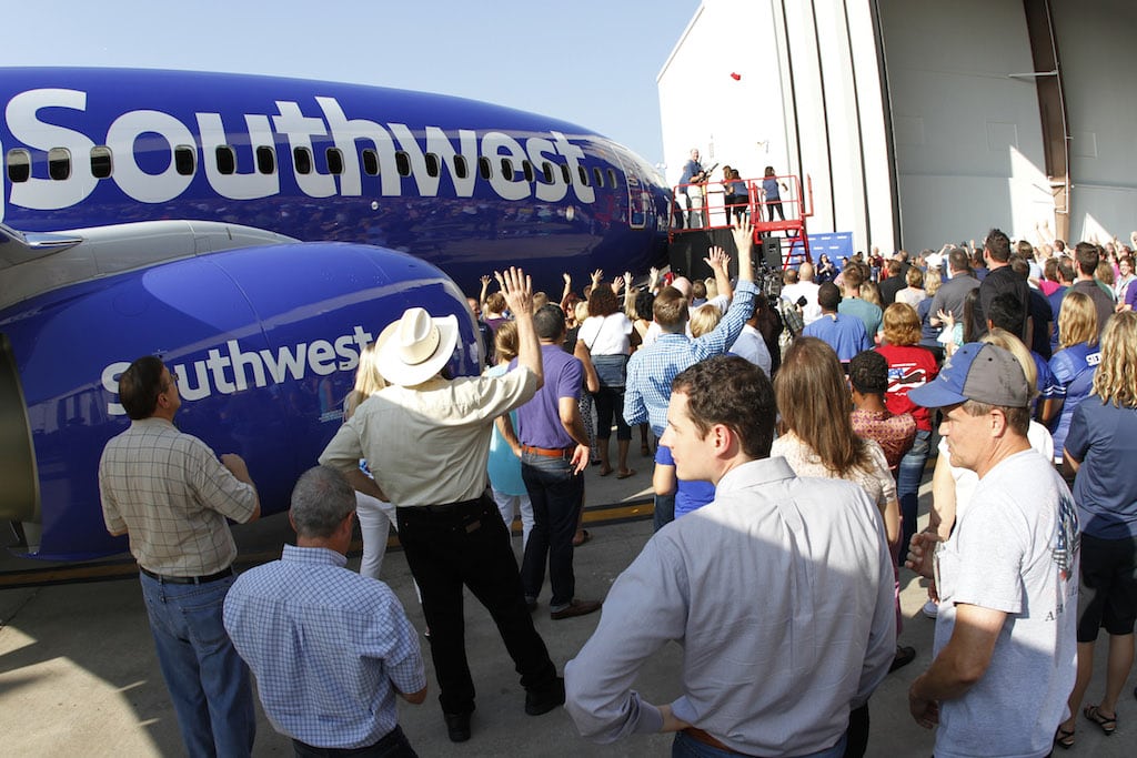 Southwest employees at an event announcing its brand update in 2014.

