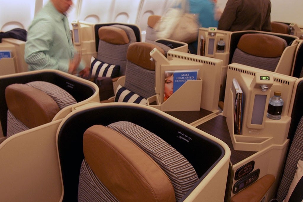 Business class on Etihad Airways. The carrier will offer electronic devices to first- and business-class passengers on U.S. direct flights. 