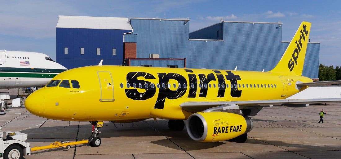 One of Spirit's planes featuring the new paint job. 