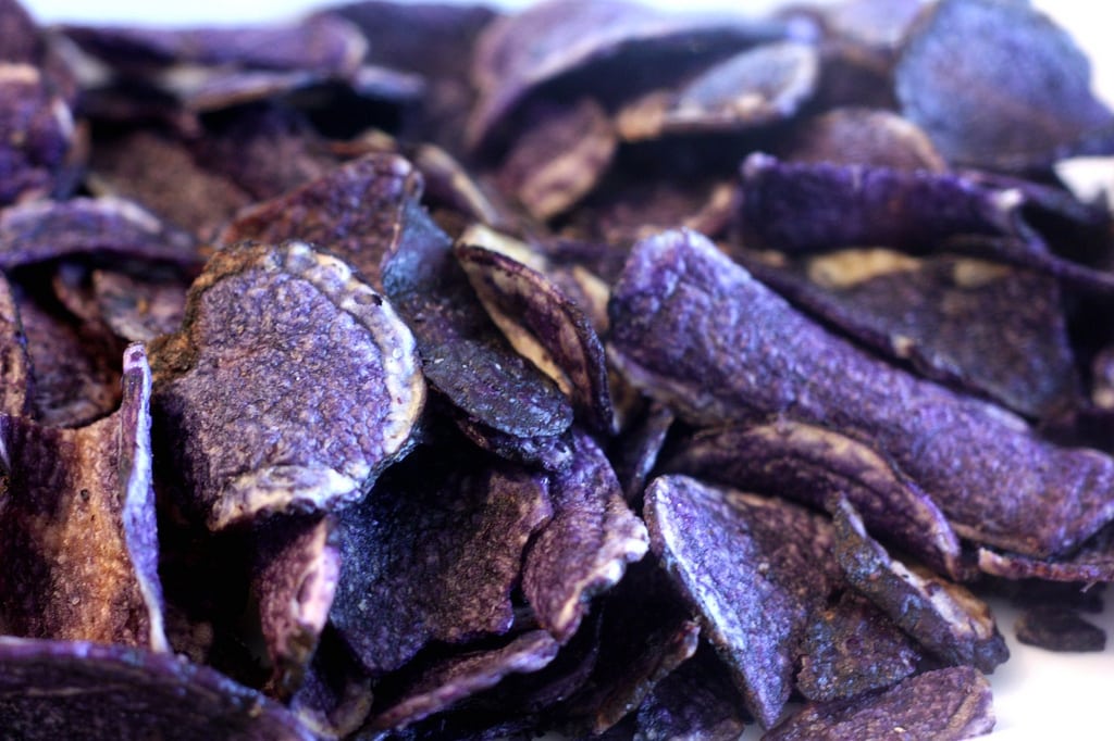 A close-up of Terra® Blues Potato Chips.
