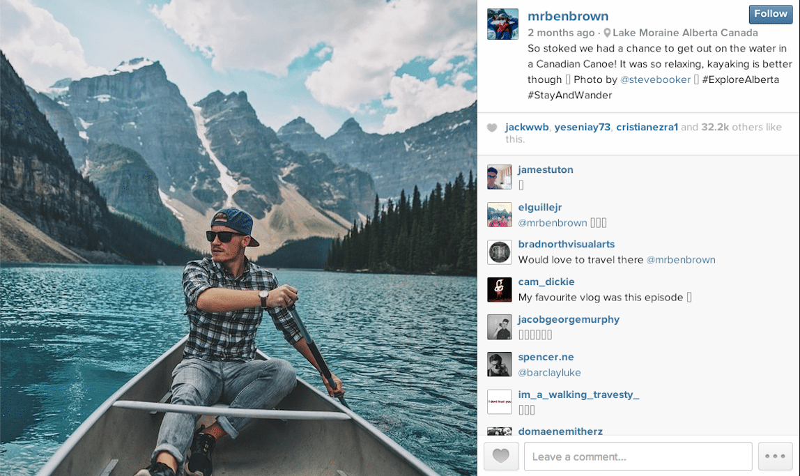 Instagram influencer Ben Brown on a trip in Alberta, Canada. 