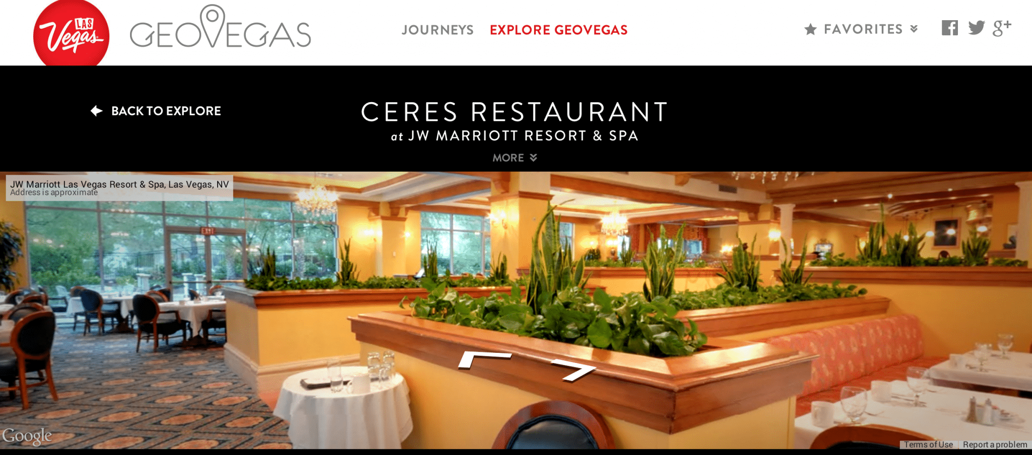 Screenshot of a Google Maps Business View 360-degree virtual tour of Ceres Restaurant in Las Vegas.