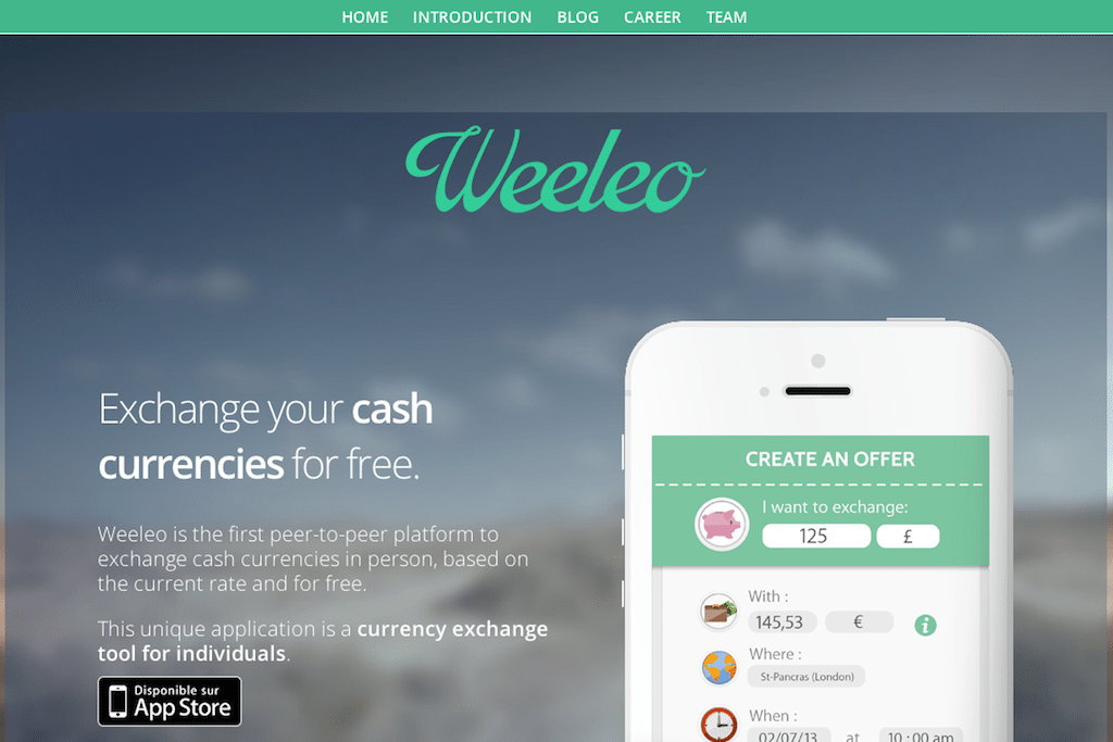 Weeleo is a peer-to-peer platform where users can exchange foreign currencies in person, based on the current rate, for free.