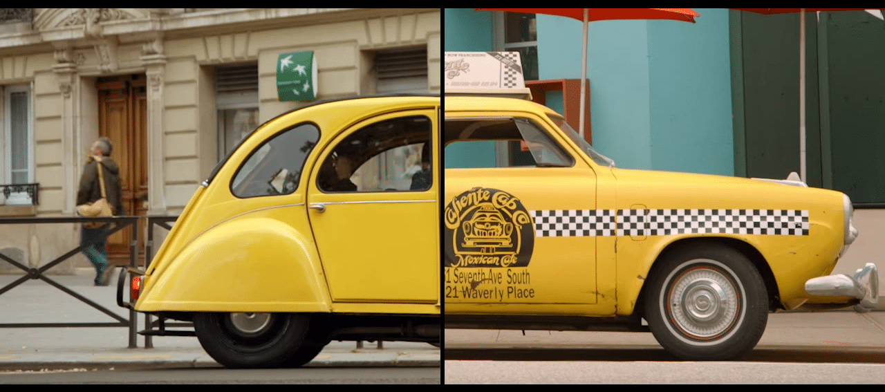 A taxi cab in Paris is compared to a taxi cab in New York City.