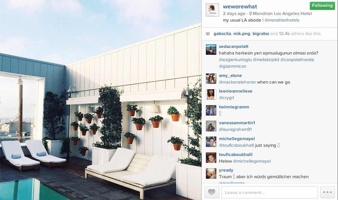 Fashion blogger Danielle Bernstein posted this photo during her stay at the Mondrian Los Angeles.
