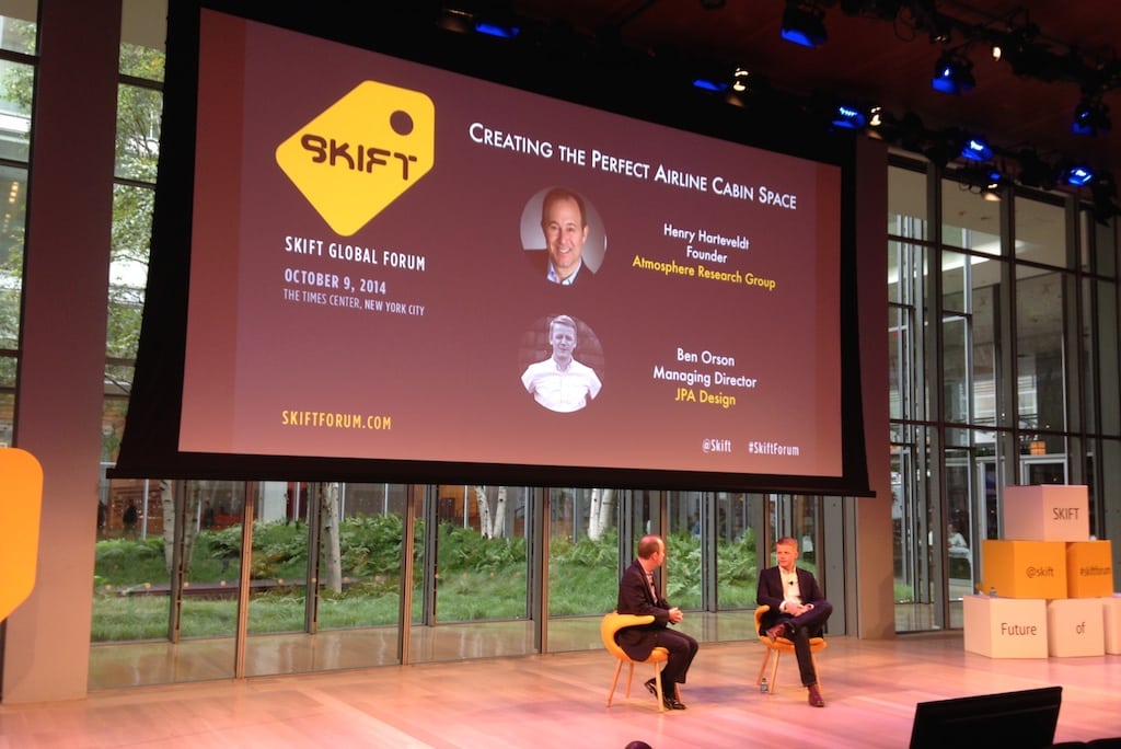 Ben Orson (right) and moderator Henry Harteveldt speaking at Skift Global Forum in New York City on Oct. 9, 2014. 