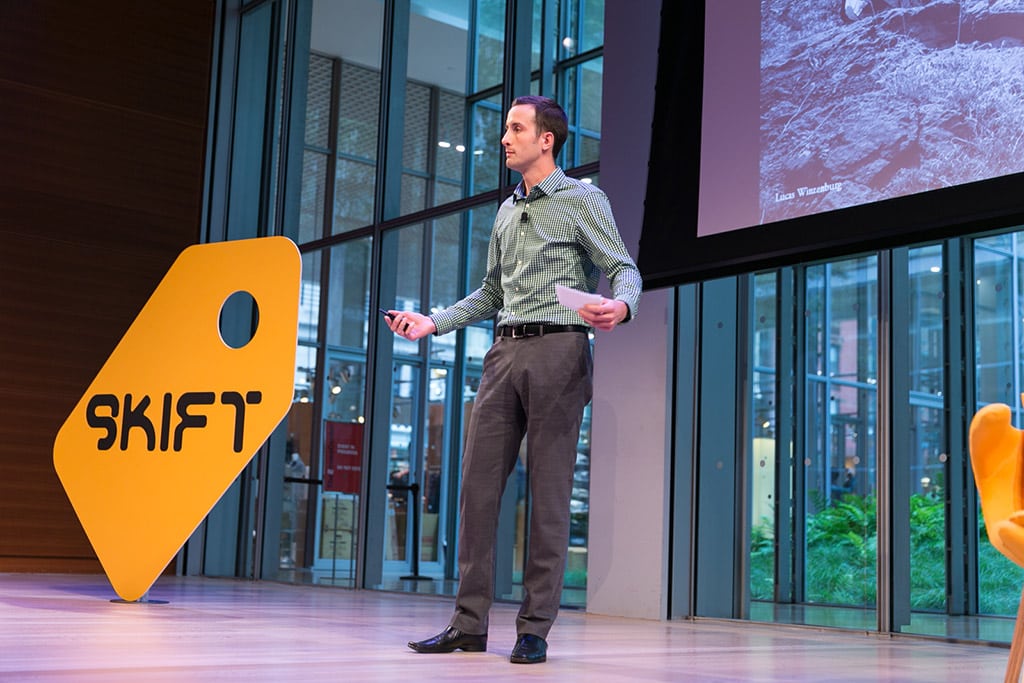 Lucas Winzenburg speaking at Skift Global Forum in New York City on Oct. 9, 2014. 