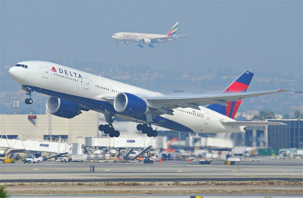 Delta Air Lines jet takes off from Los Angeles International Airport. 