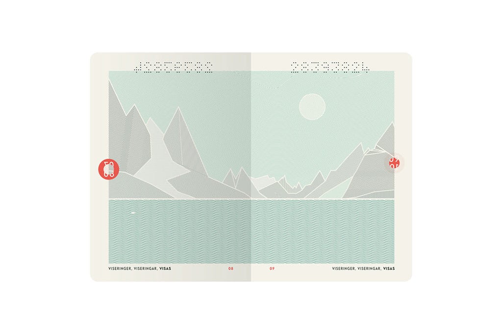 An interior spread from Neue's redesign of Norway's passport.