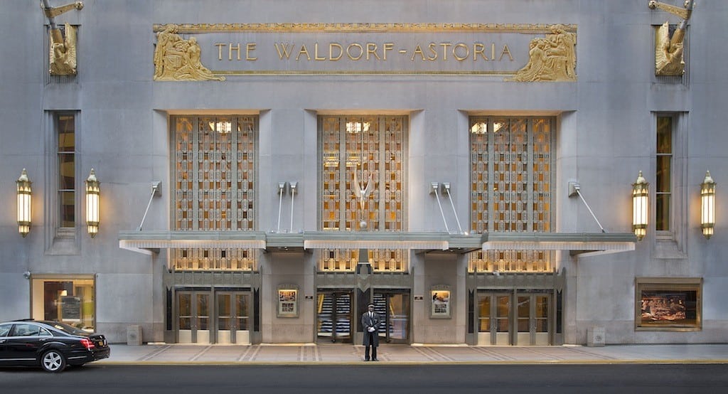 Entrance to the Waldorf Astoria in New York City.